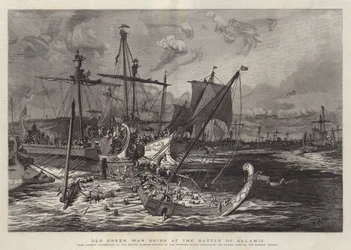 Old Greek War Ships at the Battle of Salamis